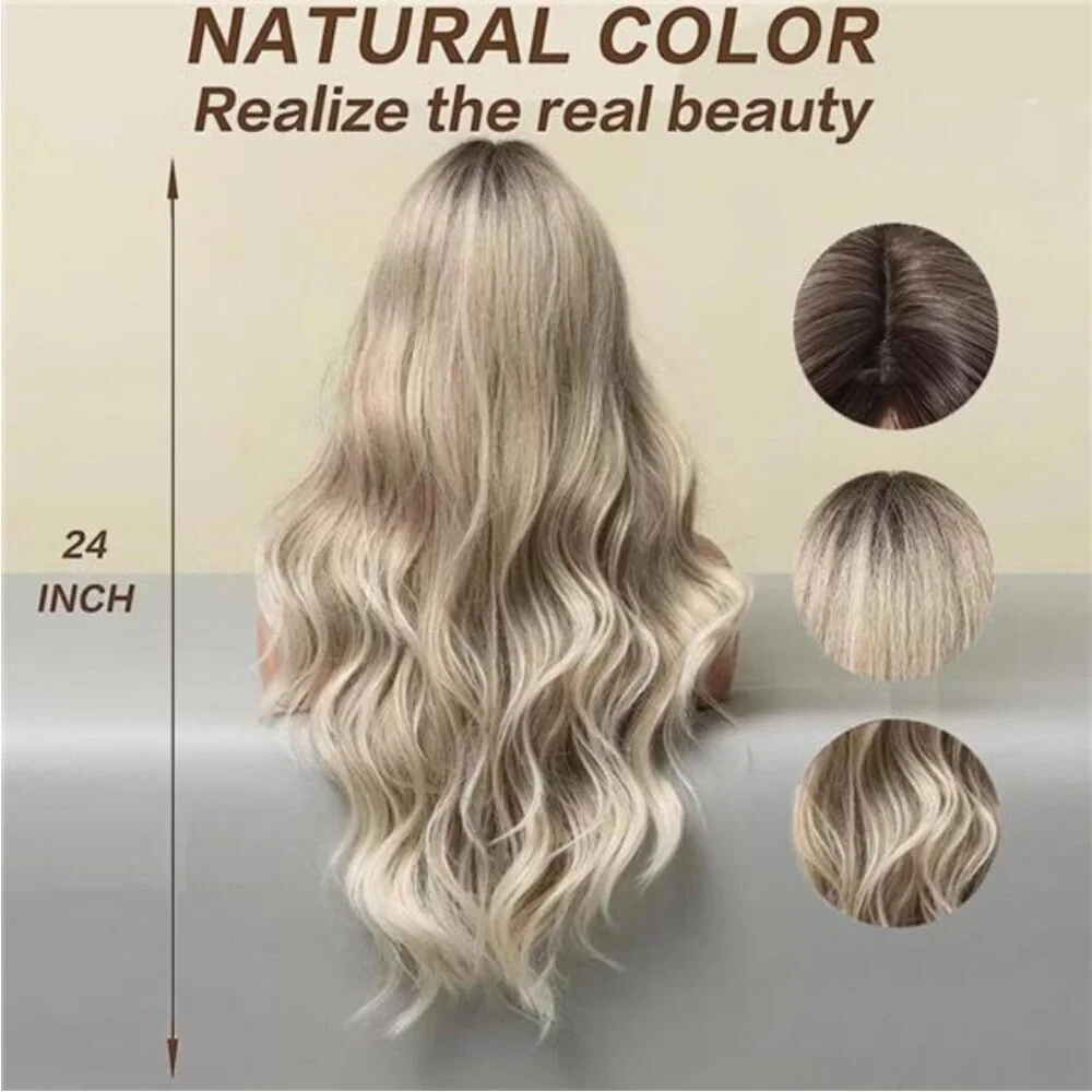 Womens Natural 24” Hair Heat Resistant Brown Ombre Ash Blonde NEW